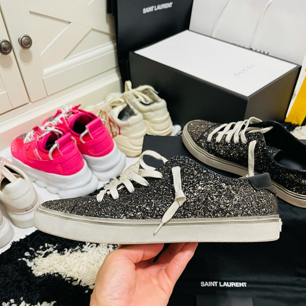 Limited Men’s Size 8 Saint Laurent Glittery Low-top Dirty Sneakers In Black